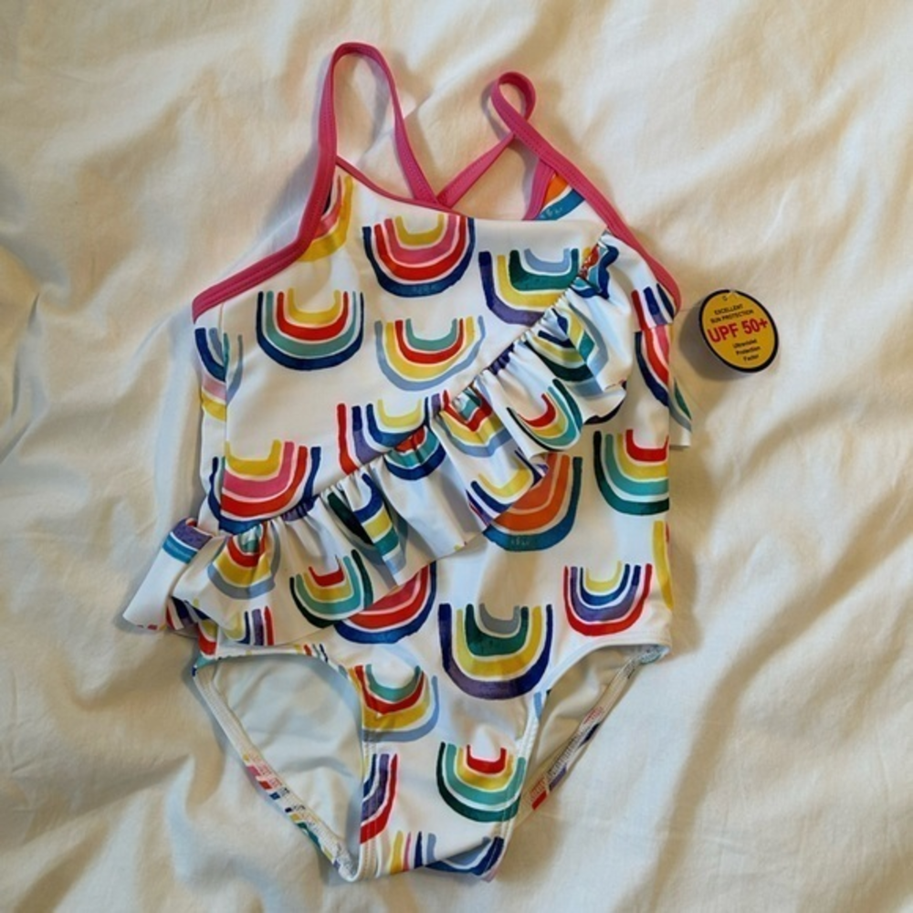 Tucker + Tate Girls Rainbow Ruffle Swimsuit Size 3T NWT UPF 50+